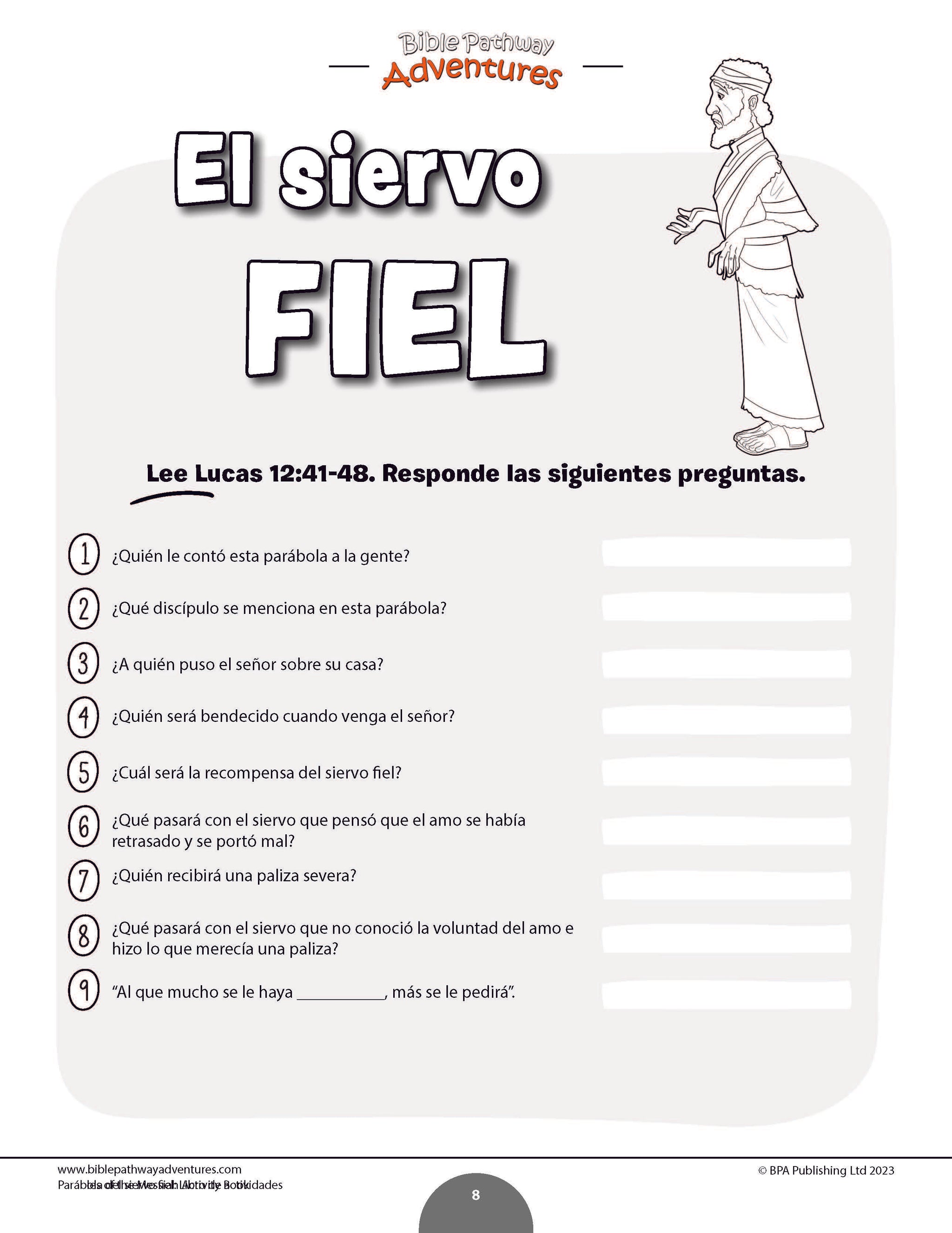 Parábola del siervo fiel: Libro de actividades (PDF) – Bible Pathway ...