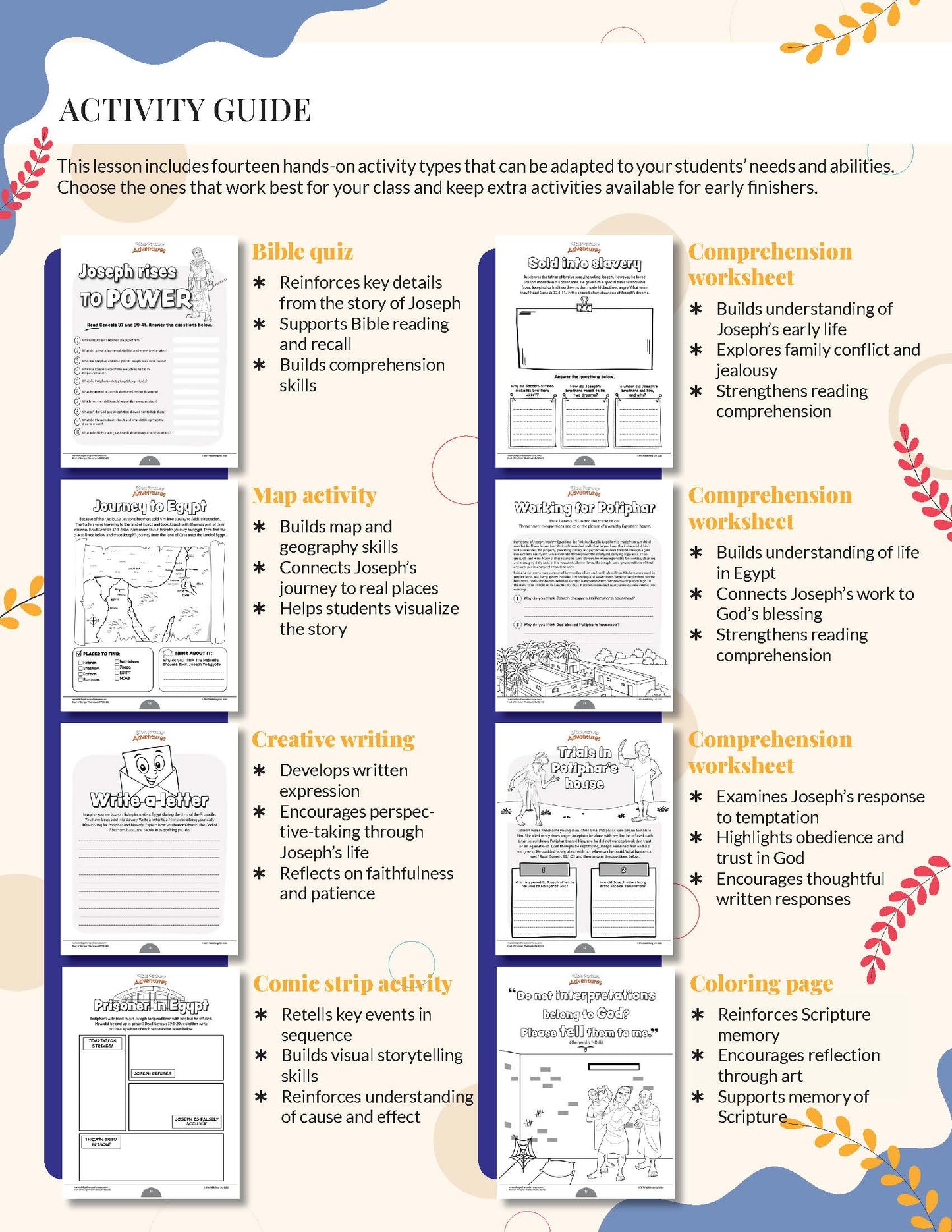 Patience Workbook' from the Fruit of the Spirit series - Activity guide with various educational activities for students, including quizzes, maps, writing, and coloring pages.