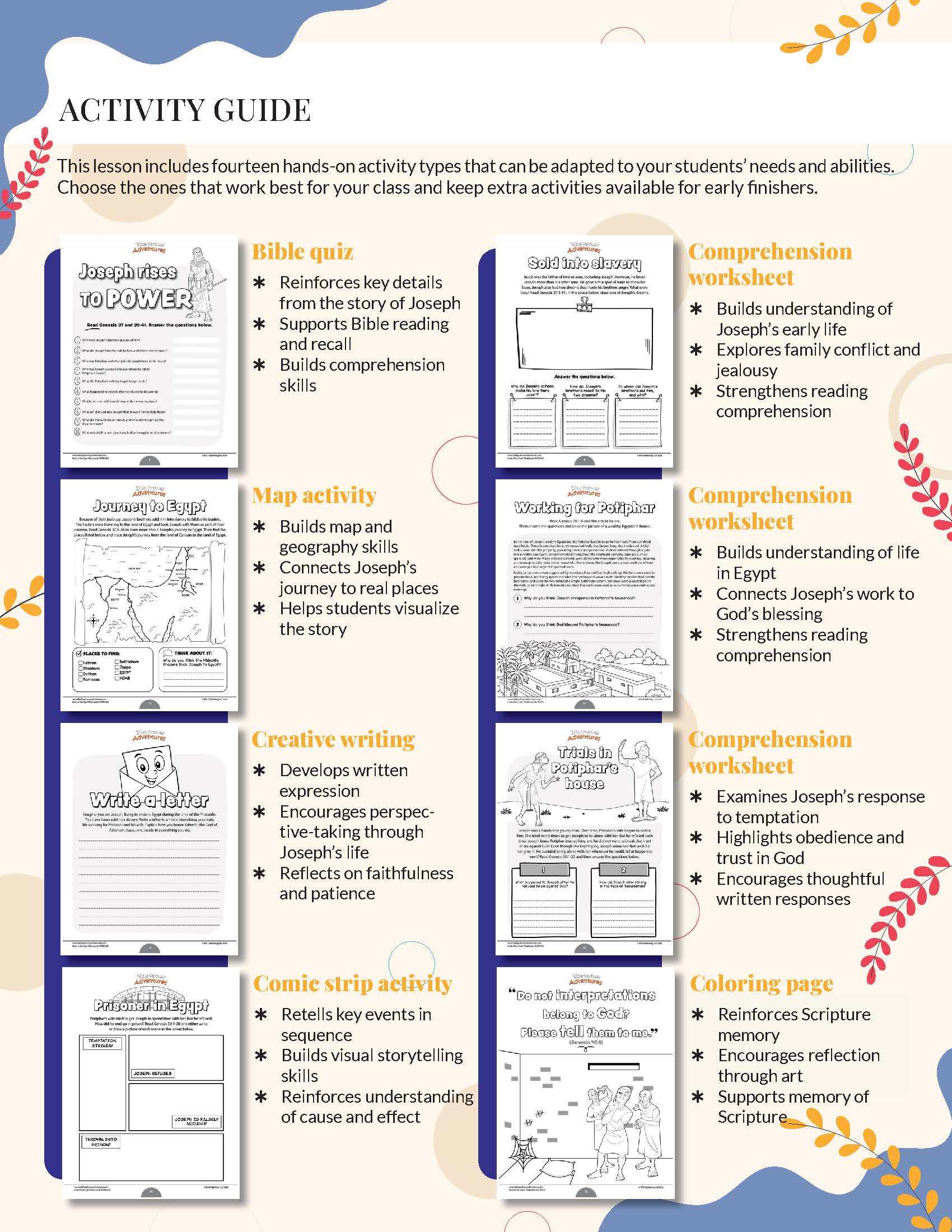 Patience Workbook' from the Fruit of the Spirit series - Activity guide with various educational activities for students, including quizzes, maps, writing, and coloring pages.