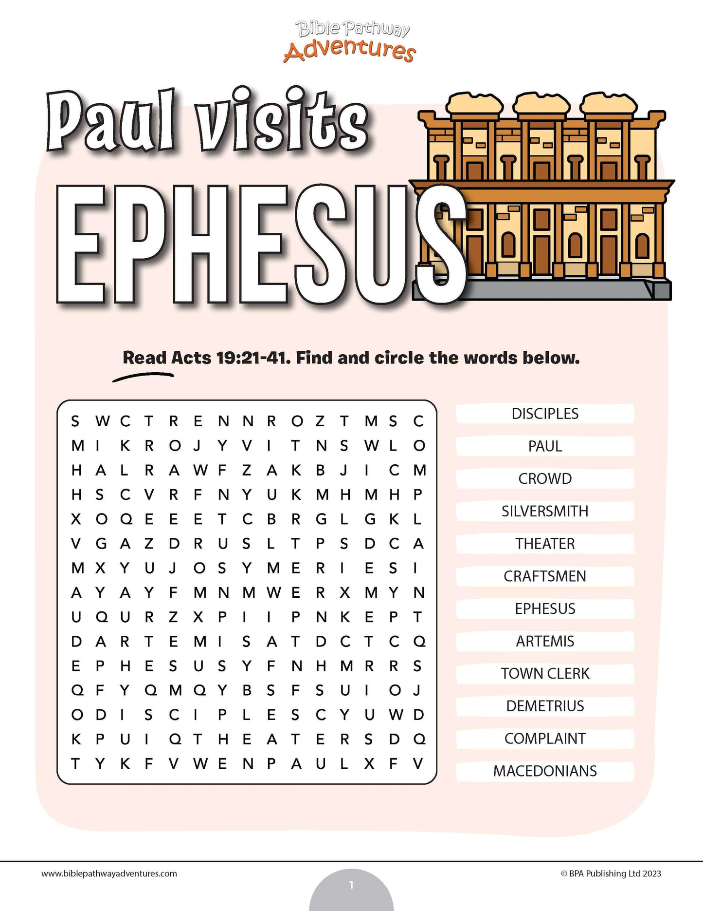 Paul visits Ephesus word search