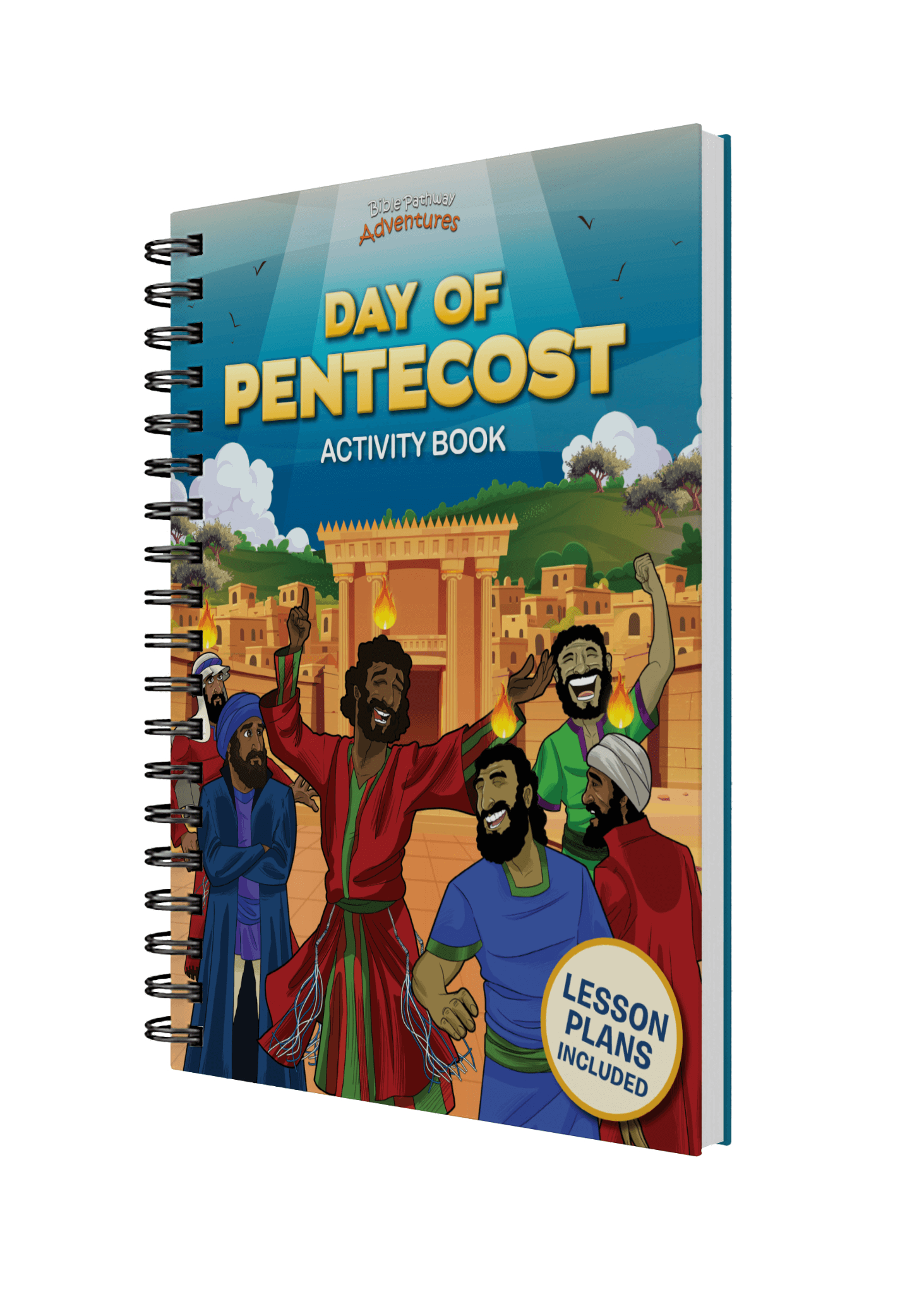 Activity book titled 'Day of Pentecost' with colorful illustration on cover