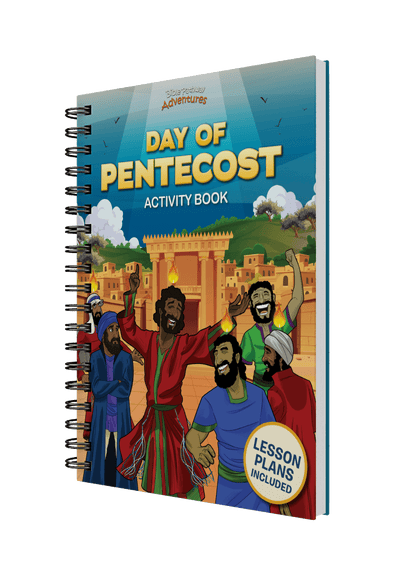 Activity book titled 'Day of Pentecost' with colorful illustration on cover