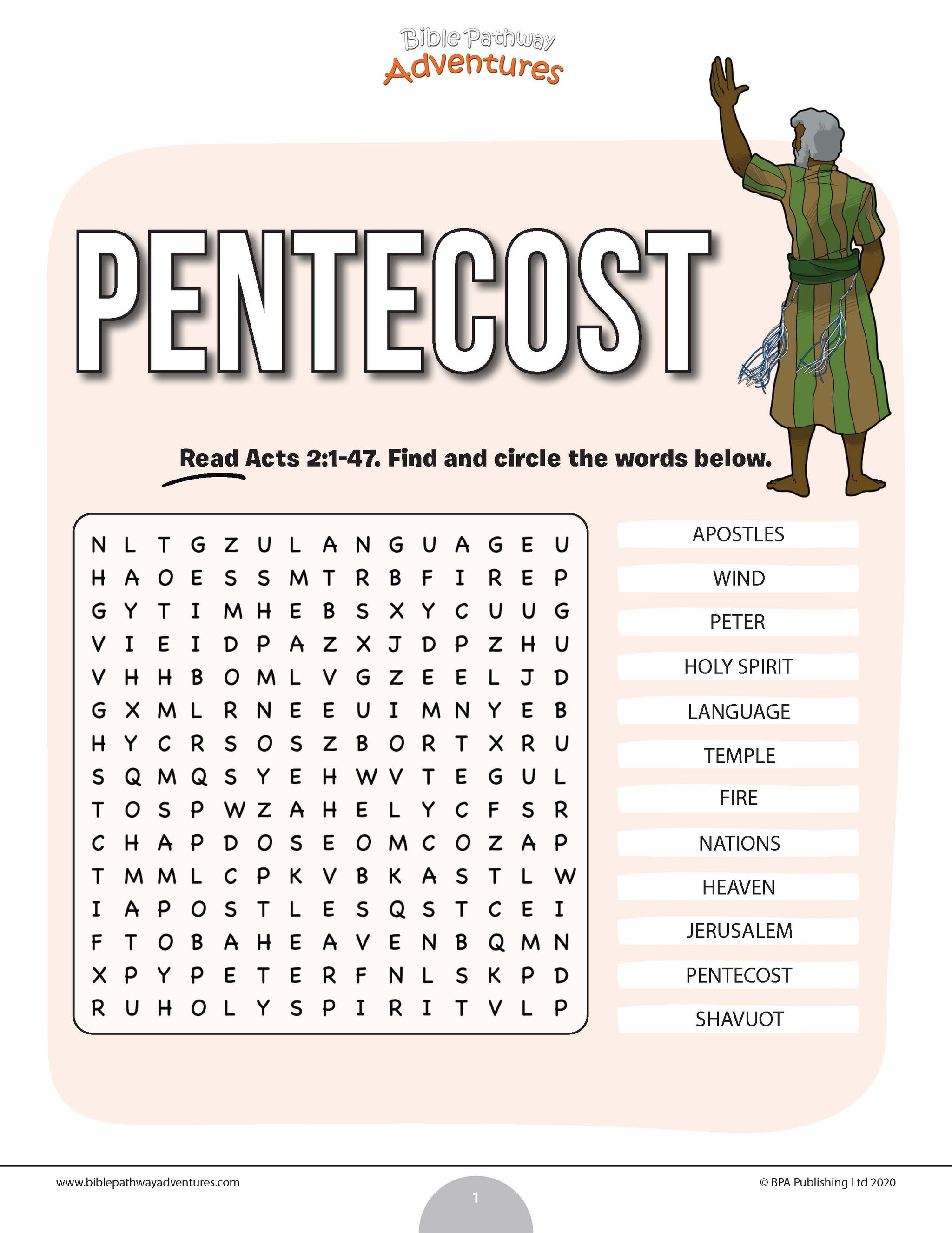 Pentecost word search (PDF) – Bible Pathway Adventures