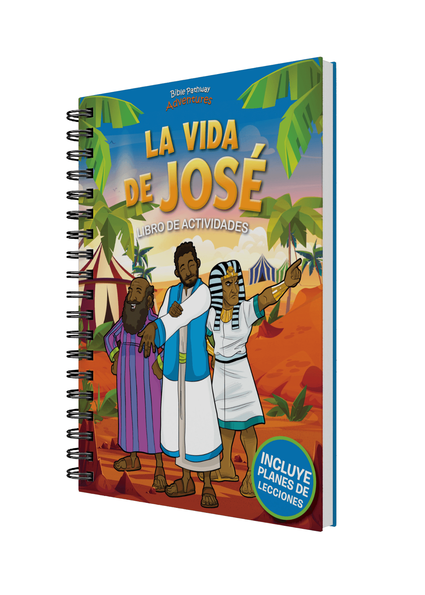 Colorful book titled 'La Vida de Jose' with illustrations on a black background