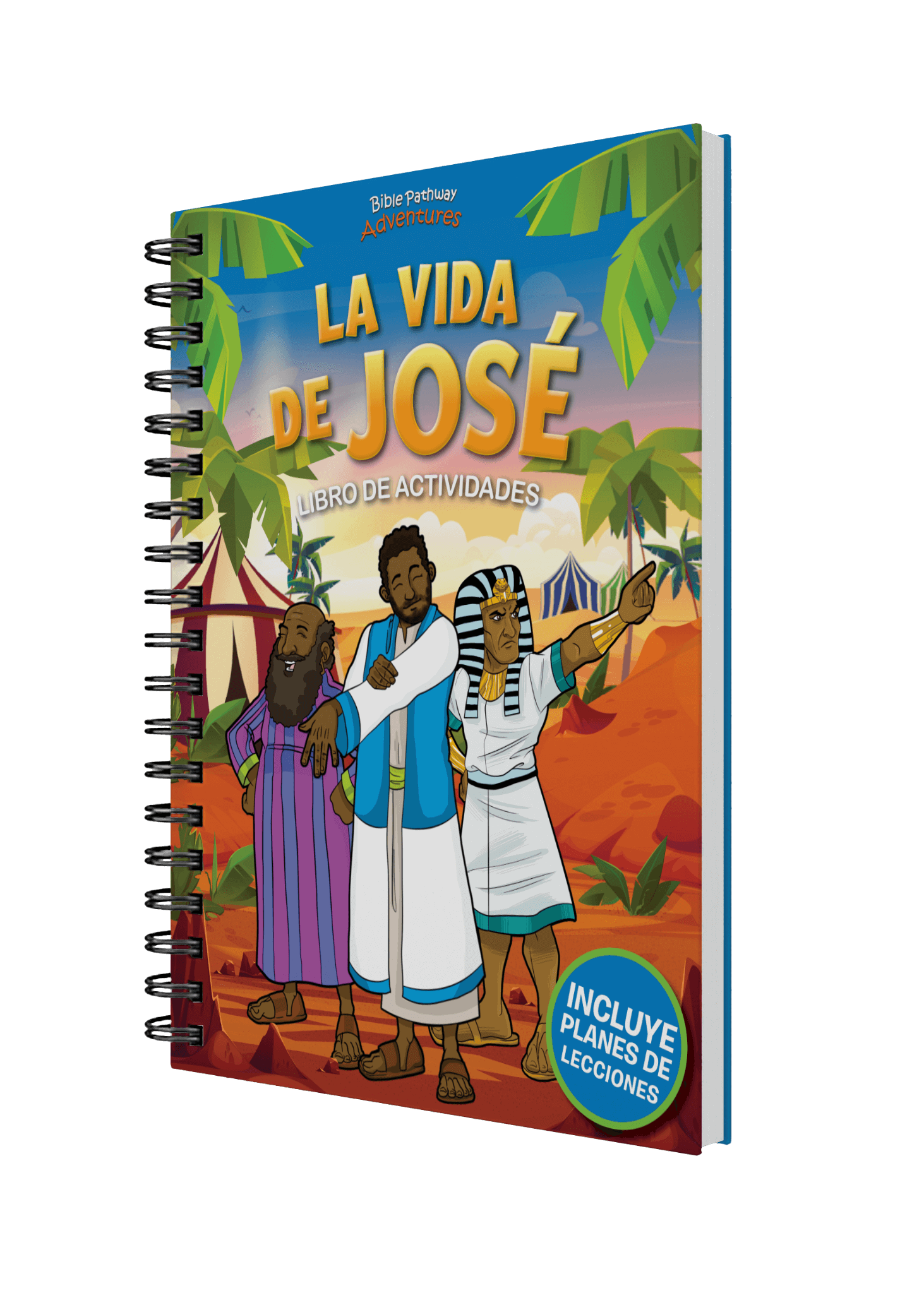 Colorful book titled 'La Vida de Jose' with illustrations on a black background