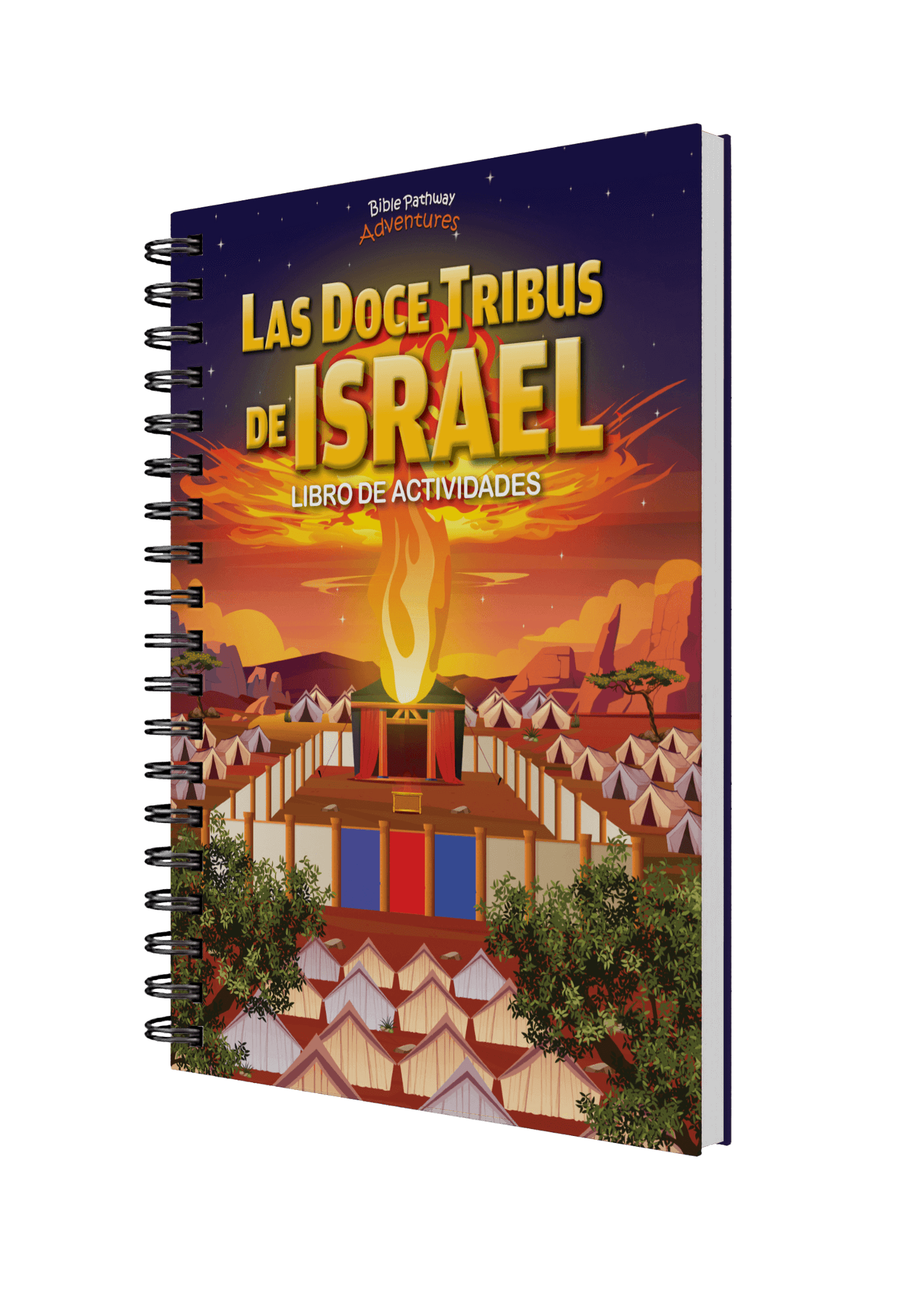 Activity book titled 'Las Doce Tribus de Israel' with colorful cover design on a black background