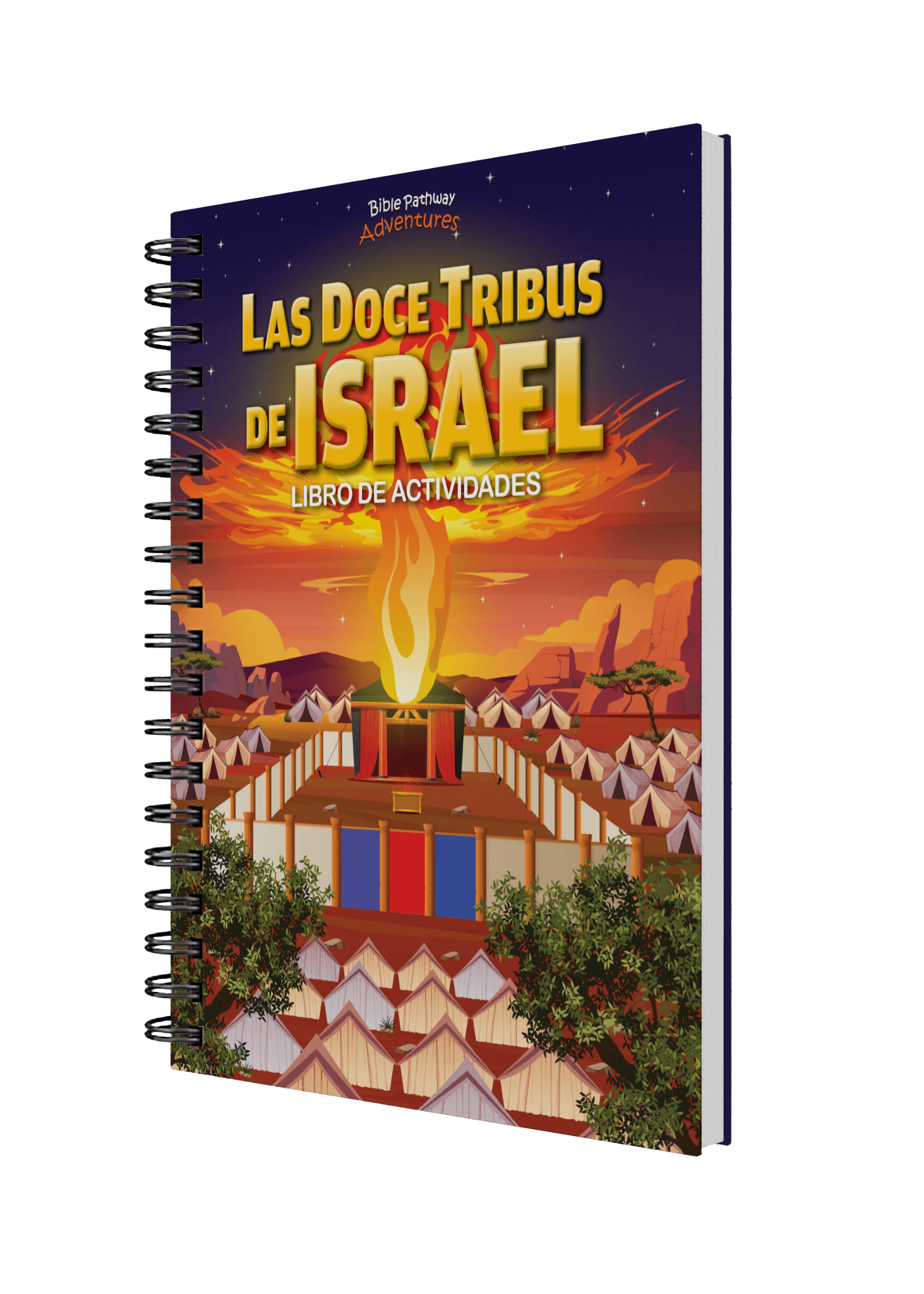 Activity book titled 'Las Doce Tribus de Israel' with colorful cover design on a black background