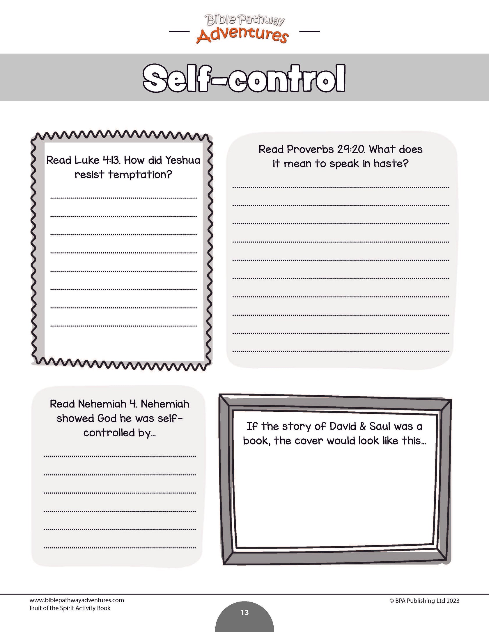 Self-control: Fruit of the Spirit Activity Book – Bible Pathway Adventures