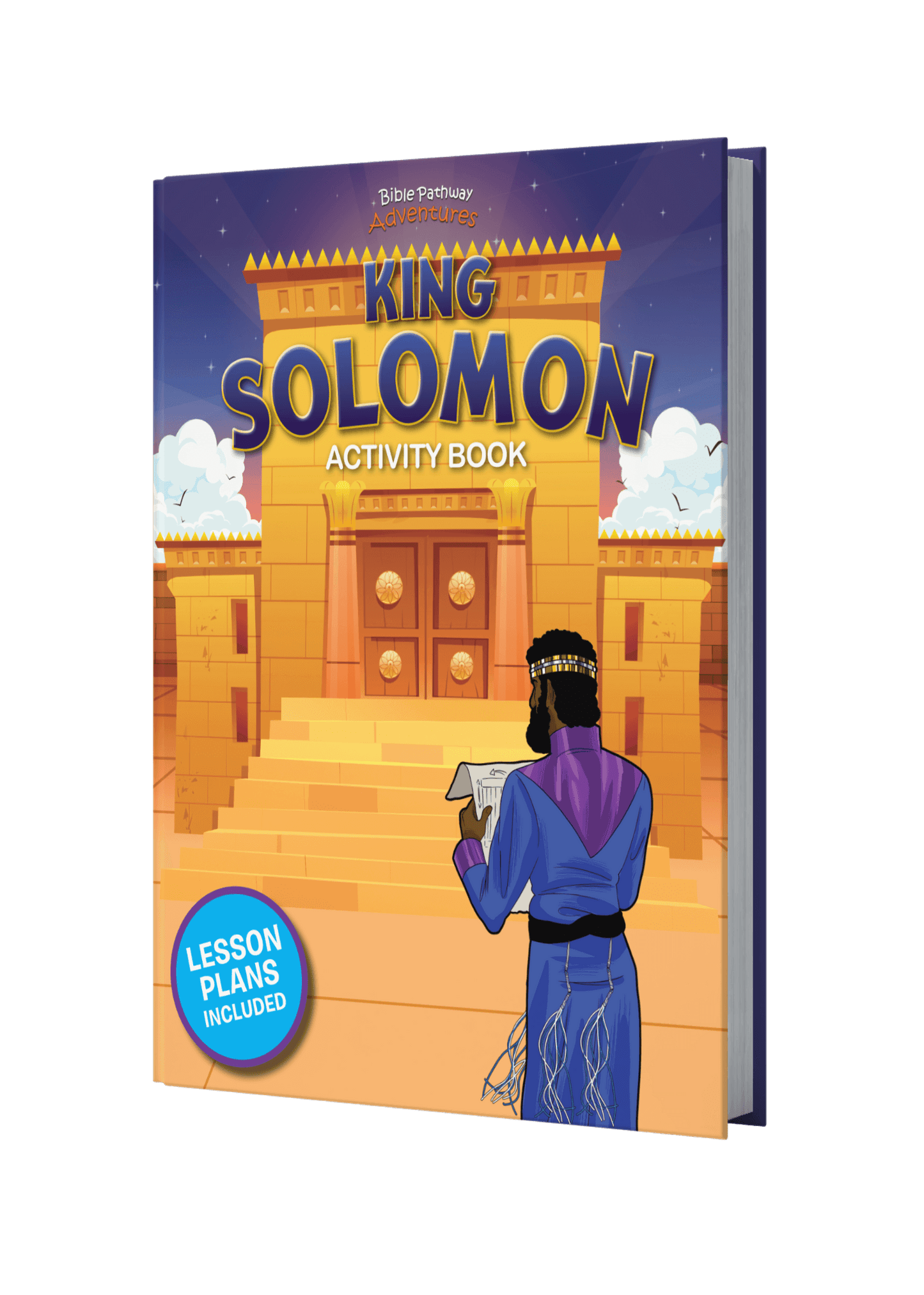 King Solomon activity book with a colorful cover featuring a temple and person holding a book.