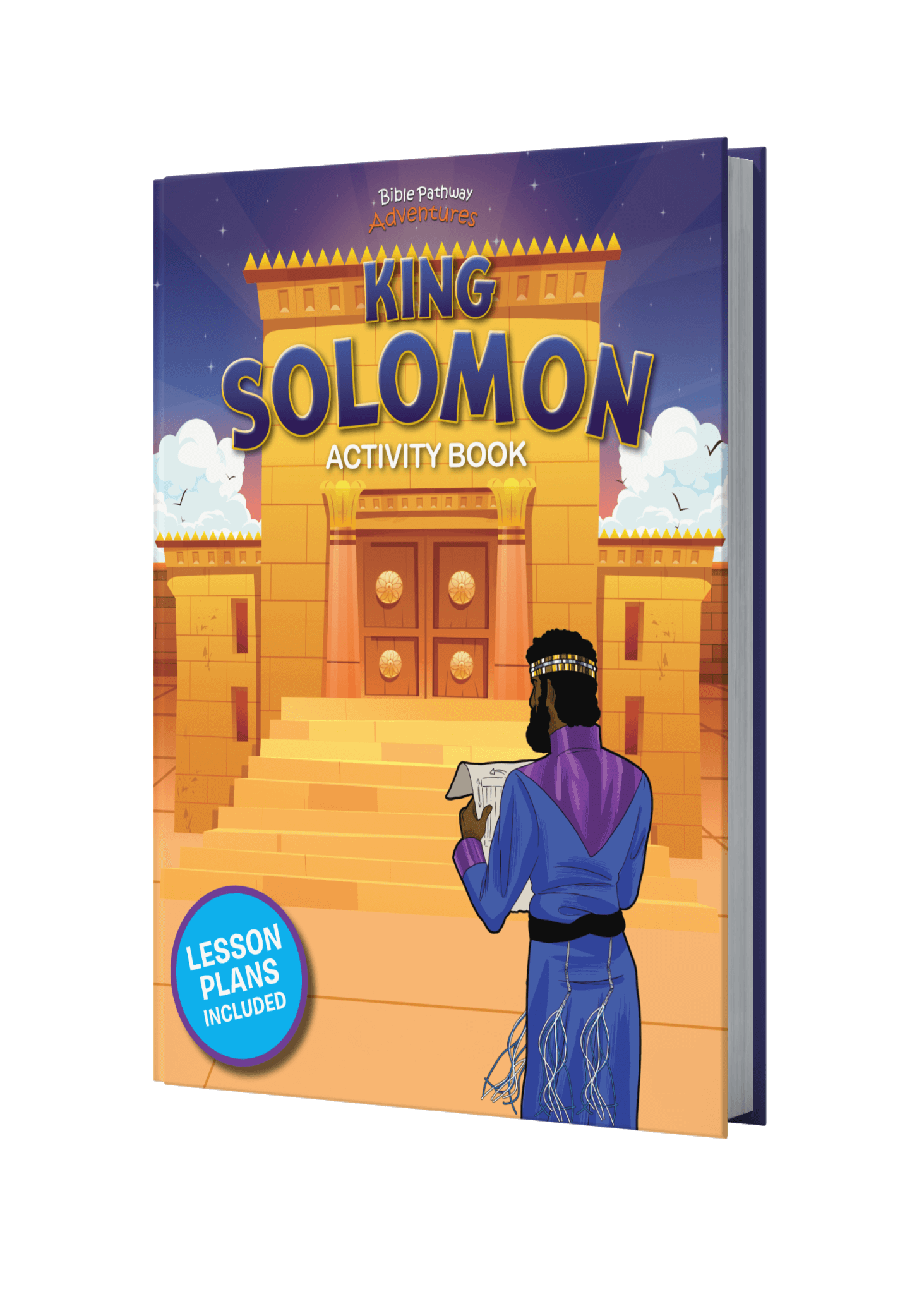 King Solomon activity book with a colorful cover featuring a temple and person holding a book.