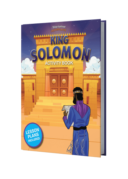 King Solomon activity book with a colorful cover featuring a temple and person holding a book.