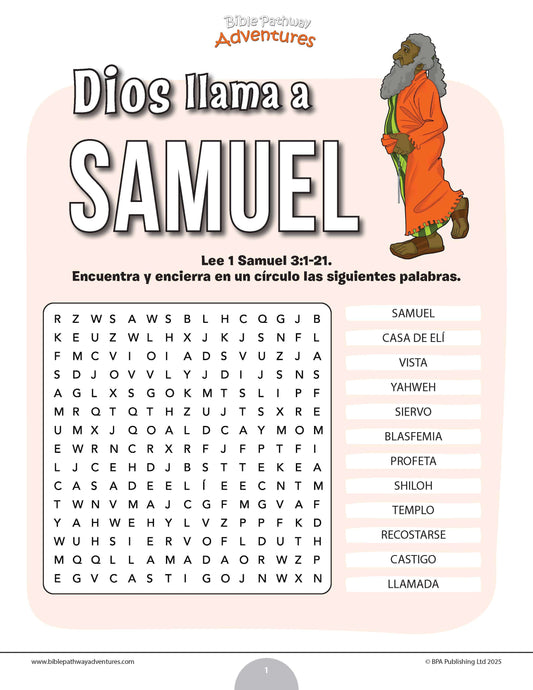 Sopa de letras de Dios llama a Samuel