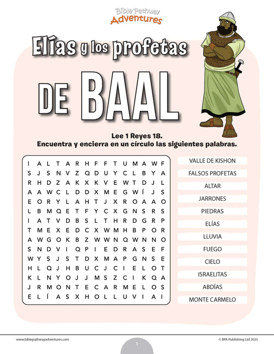 Sopa de letras de Elías y los profetas de Baal
