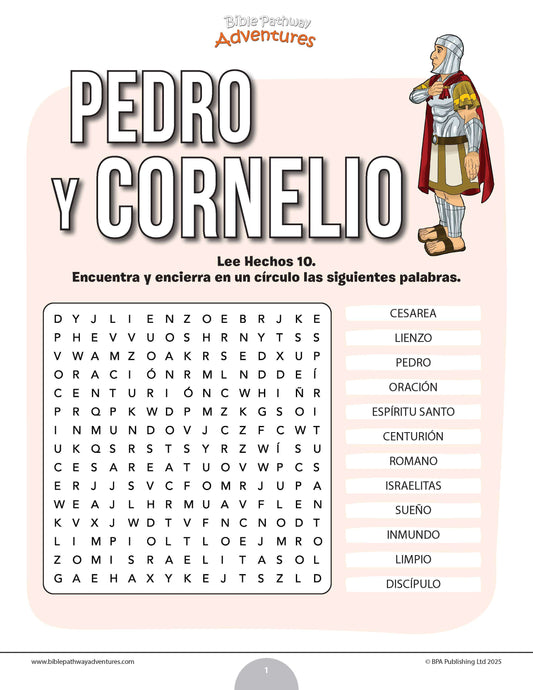 Sopa de letras de Pedro y Cornelio
