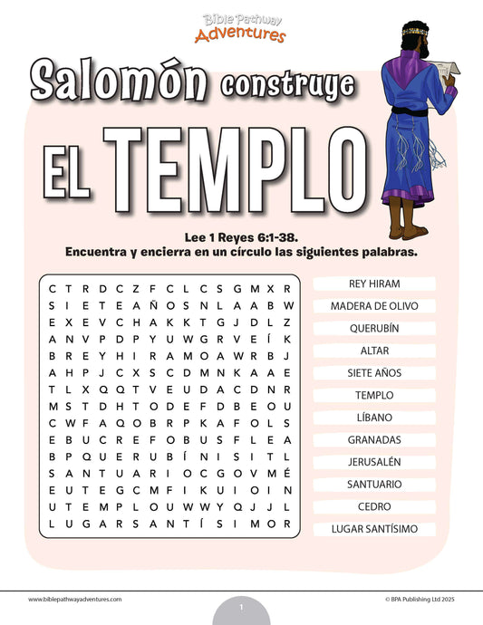 Sopa de letras de Salomón construye el templo