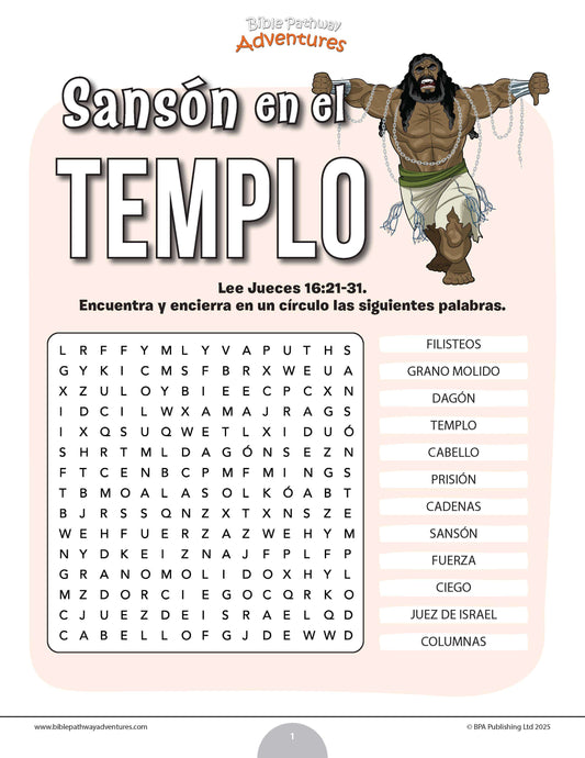 Sopa de letras de Sansón en el templo