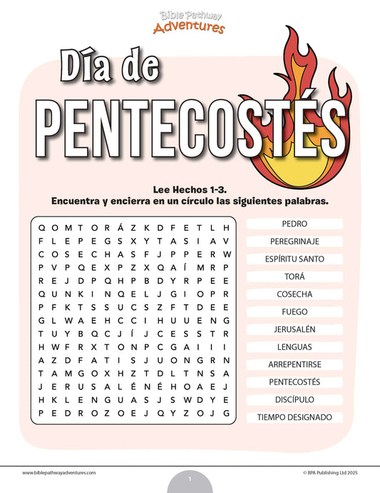 Sopa de letras del Día de Pentecostés