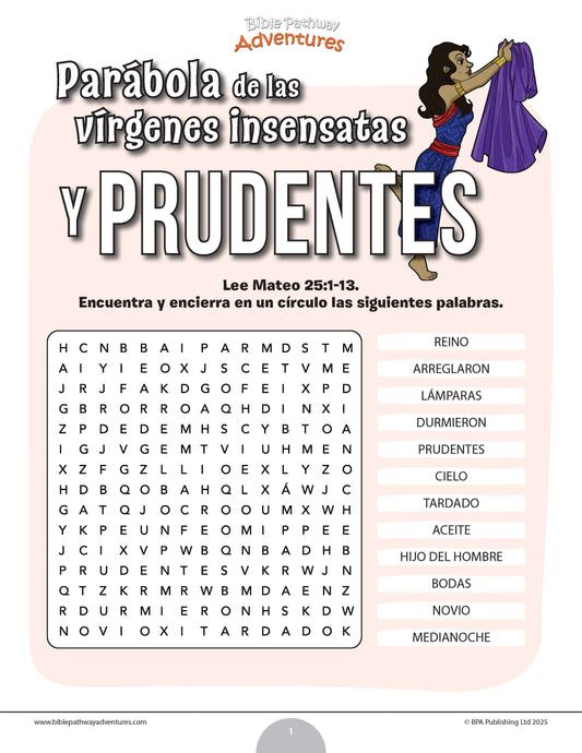 Sopa de letras de la parábola de las vírgenes insensatas y prudentes