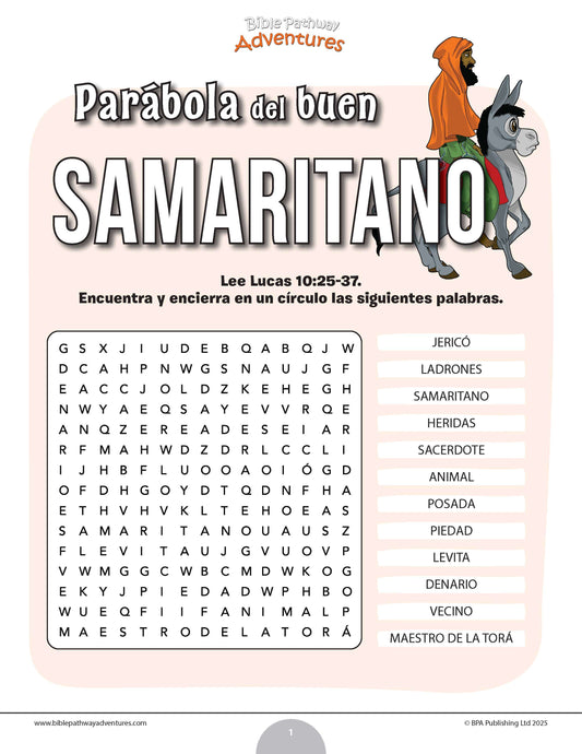Sopa de letras de la parábola del buen samaritano