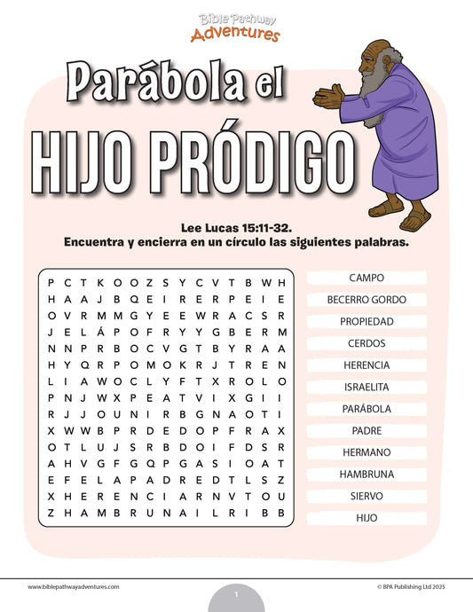 Sopa de letras de la parábola del hijo pródigo