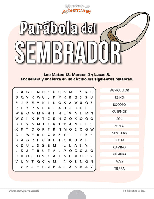 Sopa de letras de la parábola del sembrador