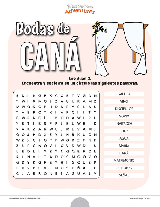 Sopa de letras de las bodas de Caná
