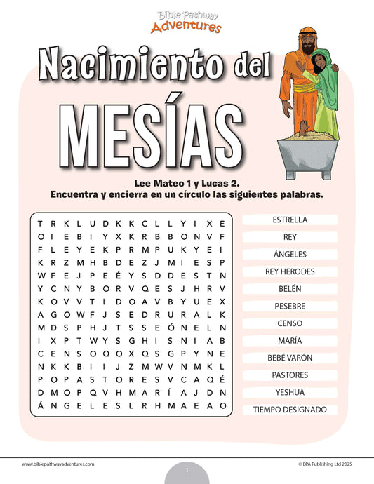 Sopa de letras del nacimiento del Mesías