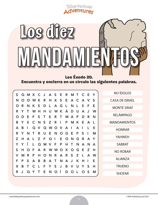 Sopa de letras de los Diez Mandamientos