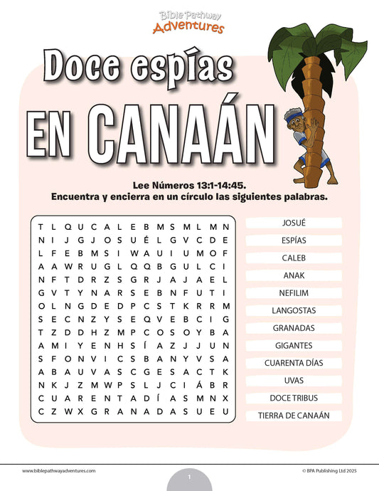 Sopa de letras de los doce espías en Canaán