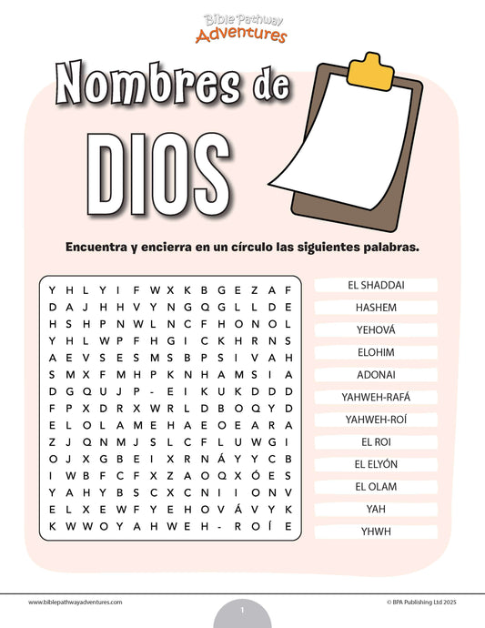 Sopa de letras de los nombres de Dios
