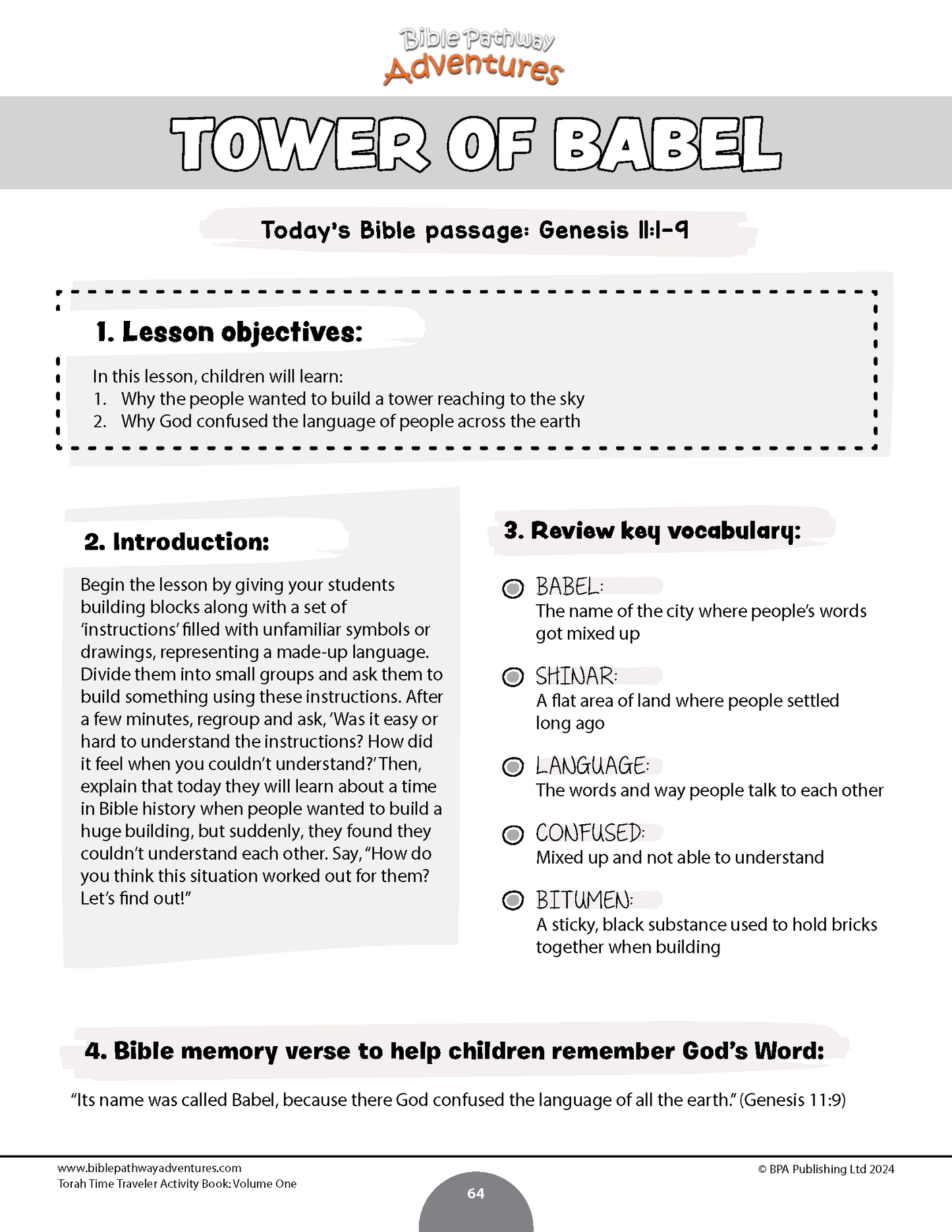 Tower of Babel torah activities for kids