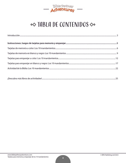 Los 10 mandamientos: Tarjetas para memoria y emparejar (PDF)