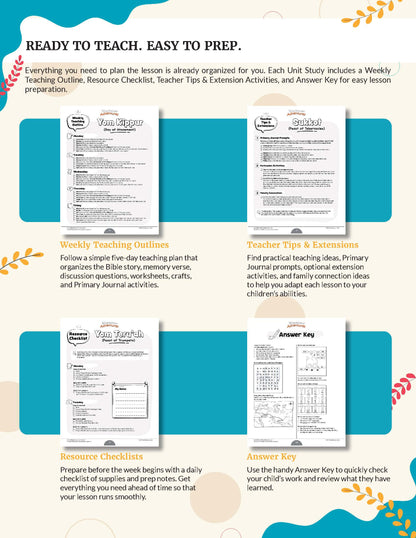 An informational product graphic for a teaching resource kit titled 'The Fall Feasts Bible Curriculum for Grades K-2 .