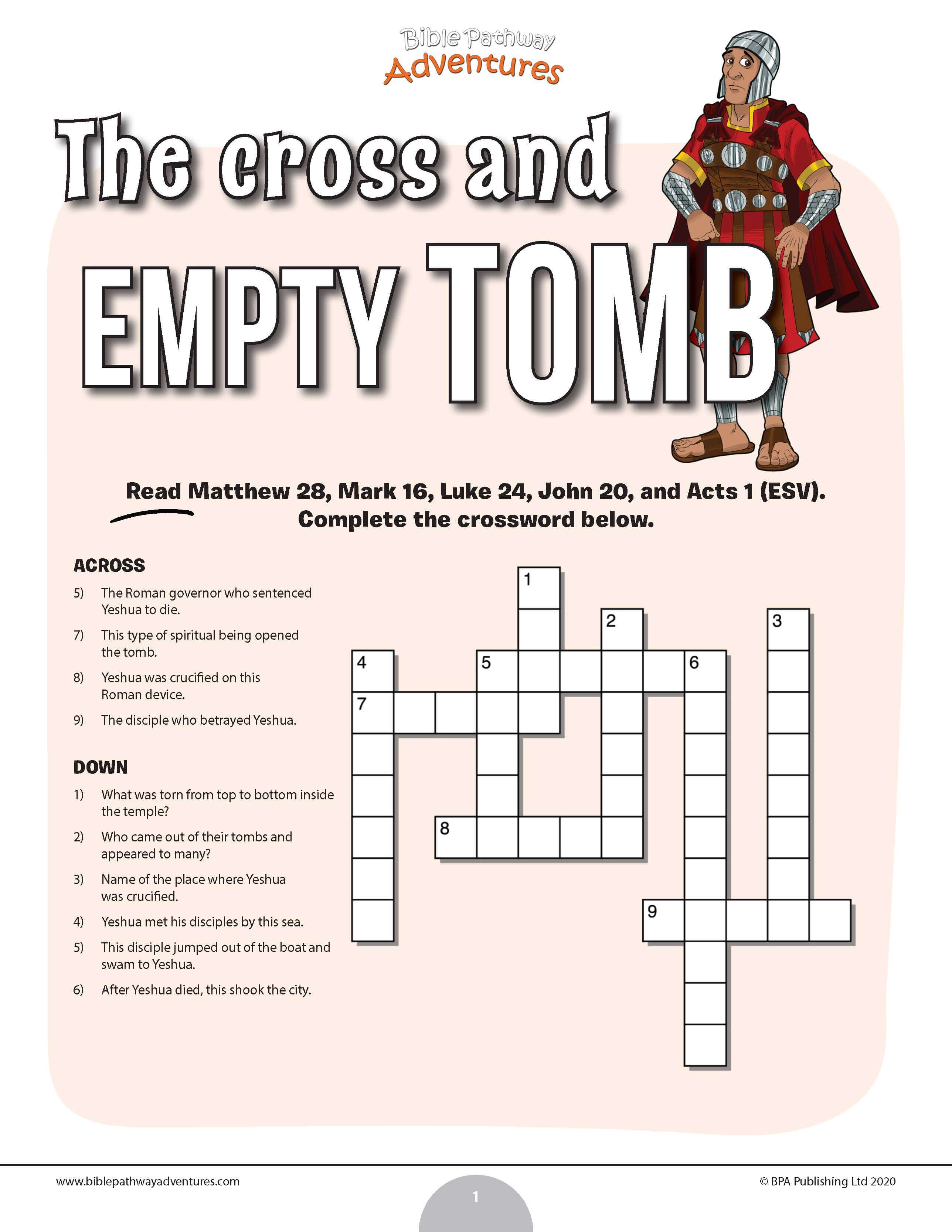The cross and empty tomb Bible crossword puzzle (Grades 3-6) – Bible ...