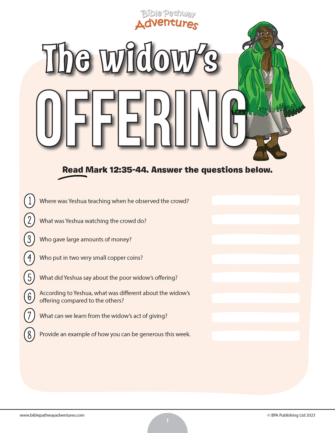 The widow's offering quiz (PDF) Bible Pathway Adventures