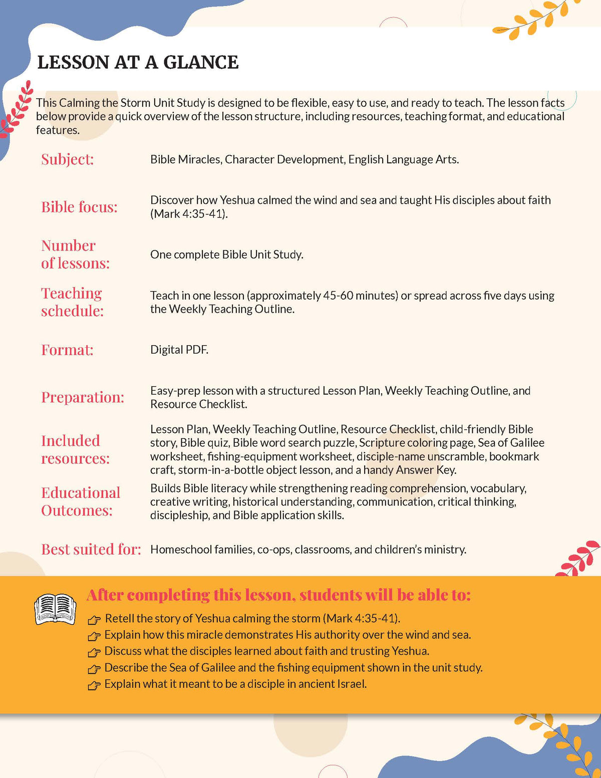 Unit Study | Calming the Storm (Grades 3-6) Teaching Guide