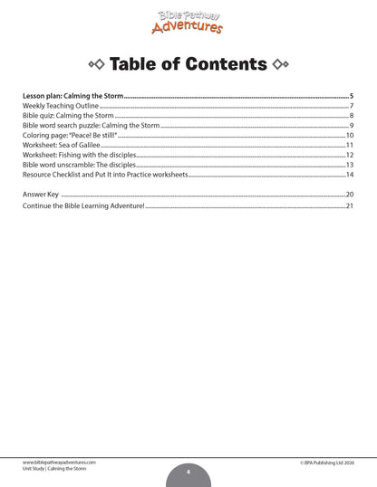 Unit Study | Calming the Storm (Grades 3-6) Table of Contents