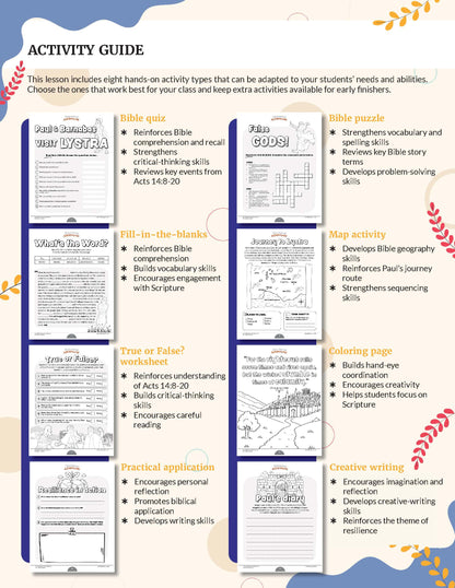 Activity guide with various Resilience Bible study activities on a white background