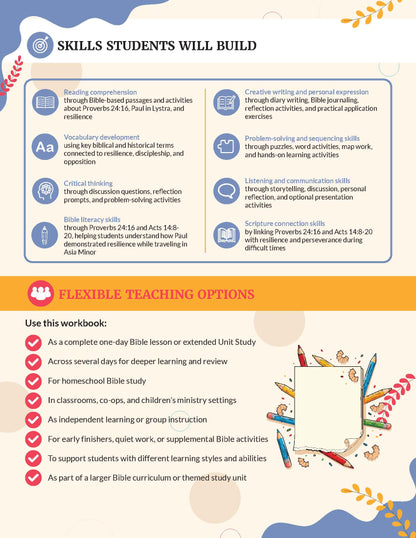 Resilience Bible Educational workbook with skills students will build and flexible teaching options.