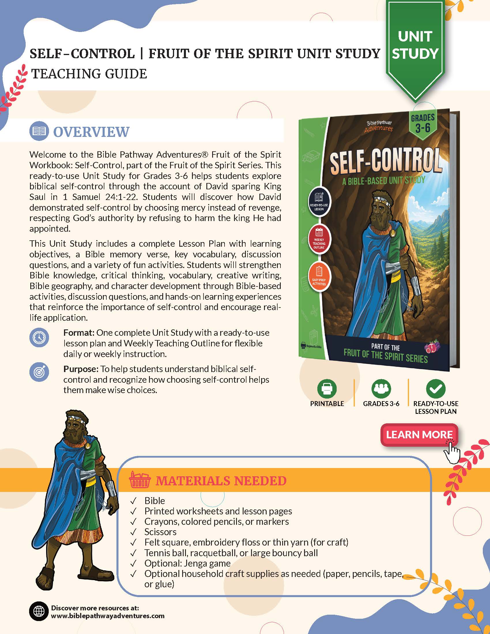 Self-Control Fruit of the Spirit Teaching Guide