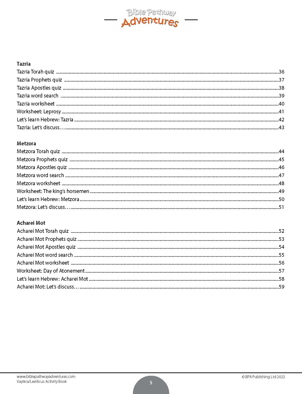 Vayikra / Leviticus Torah Portion Activity Book (PDF)