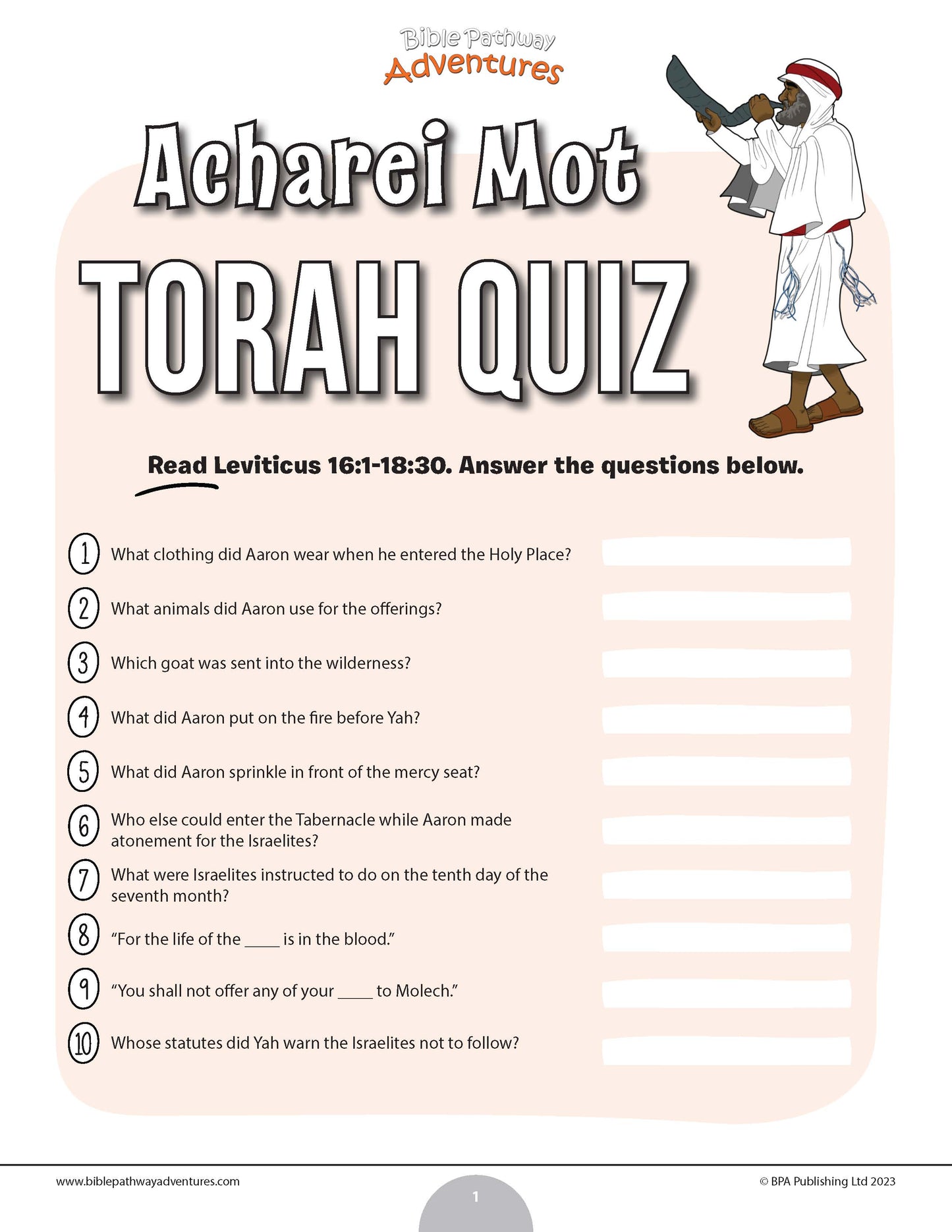 Acharei Mot Torah quiz (PDF)
