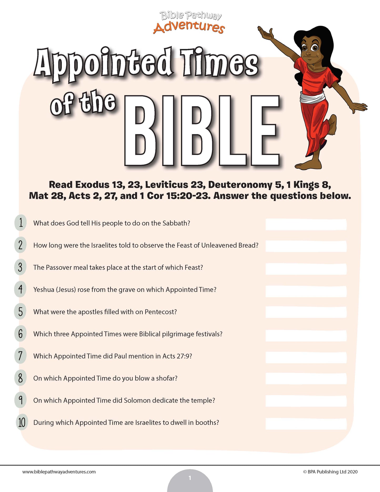 Appointed Times of the Bible quiz (PDF)