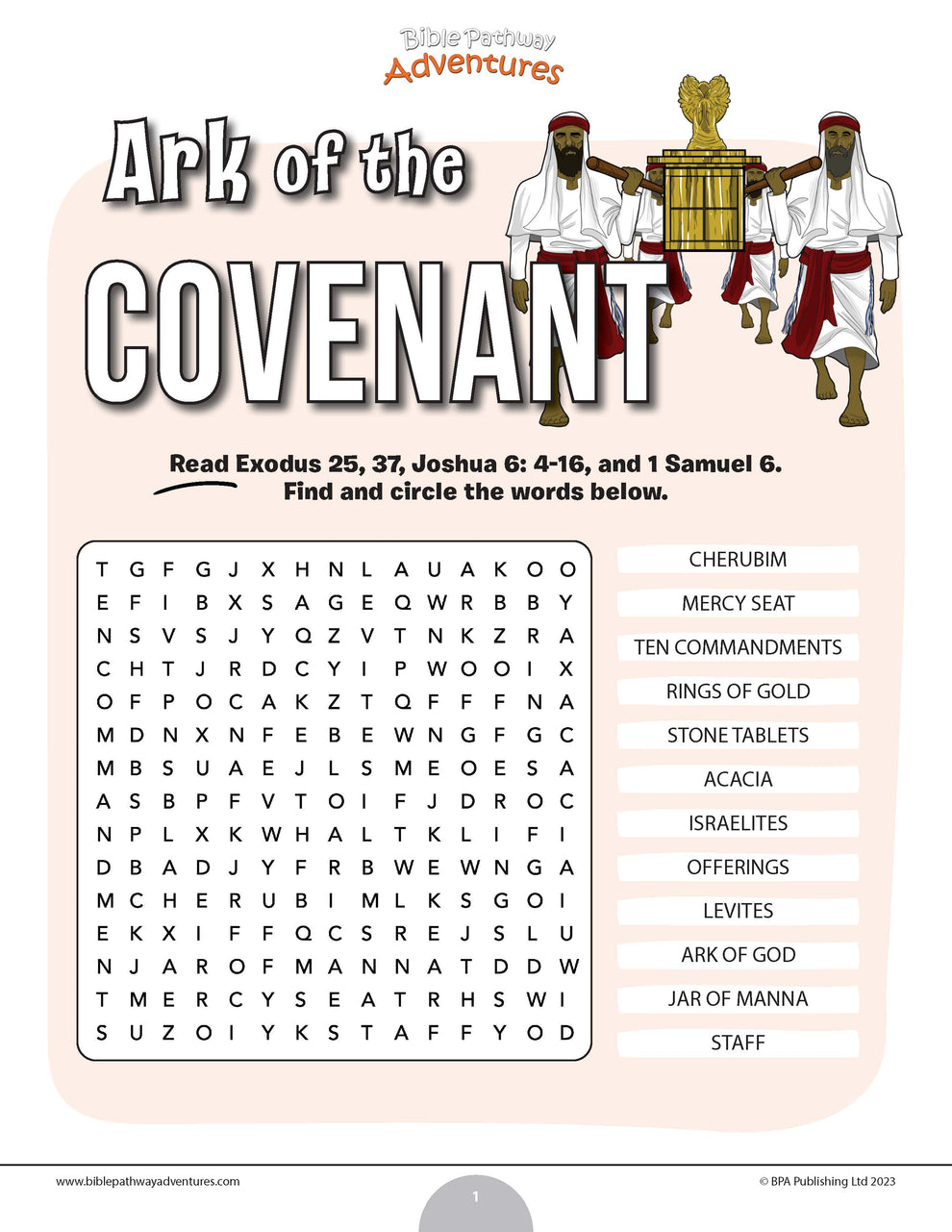 Ark of the Covenant word search (PDF) Bible Pathway Adventures