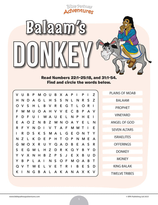 Balaam’s Donkey word search (PDF)
