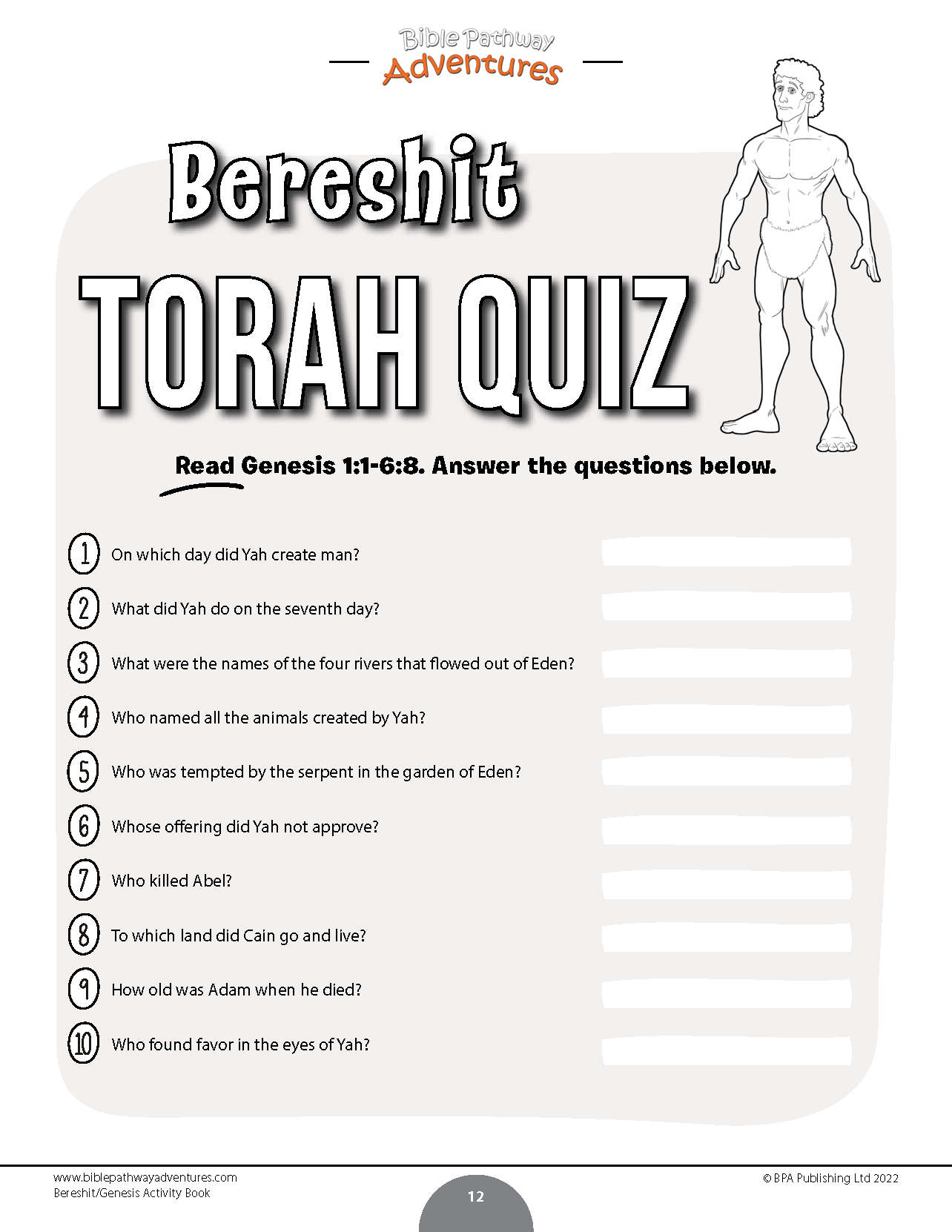 Bereshit / Genesis Torah Portion Activity Book