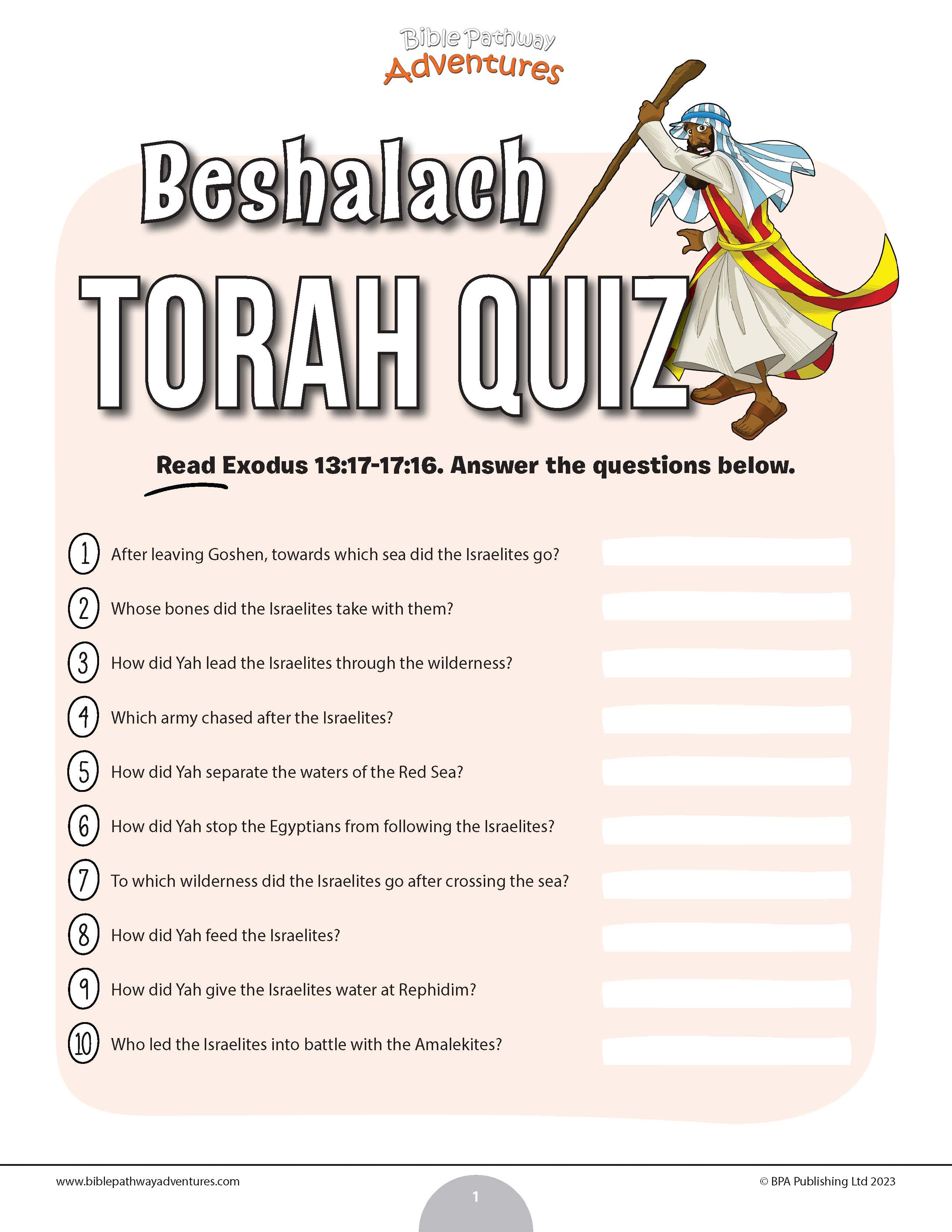 Beshalach Torah Quiz (PDF) – Bible Pathway Adventures