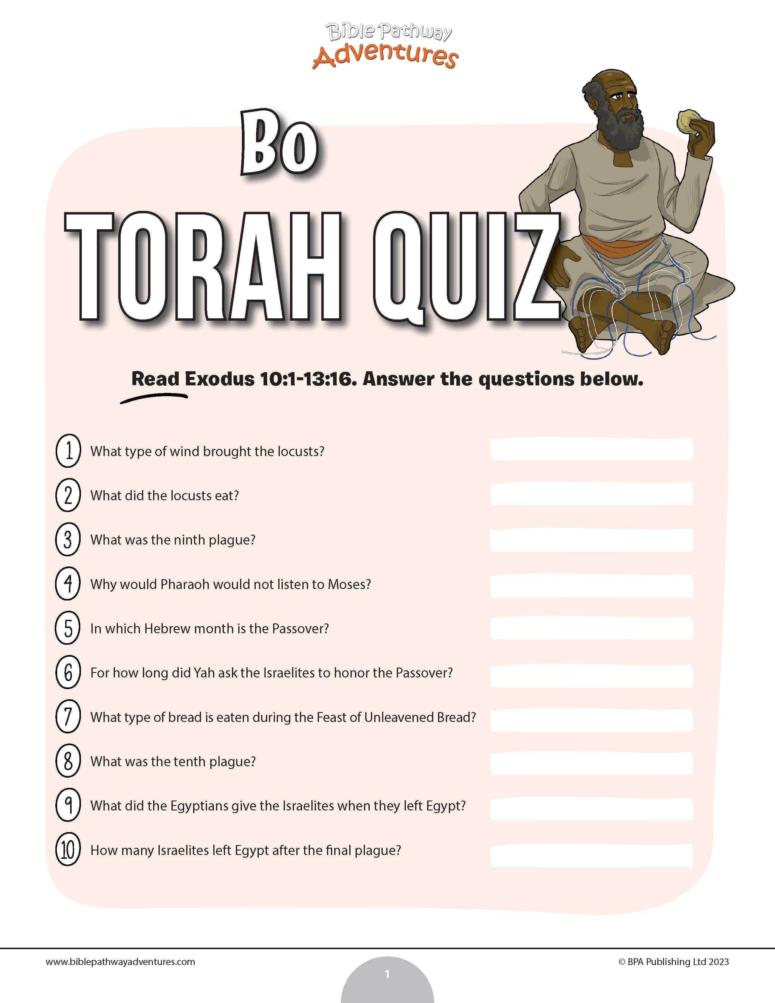 Bo Torah Quiz (PDF) – Bible Pathway Adventures