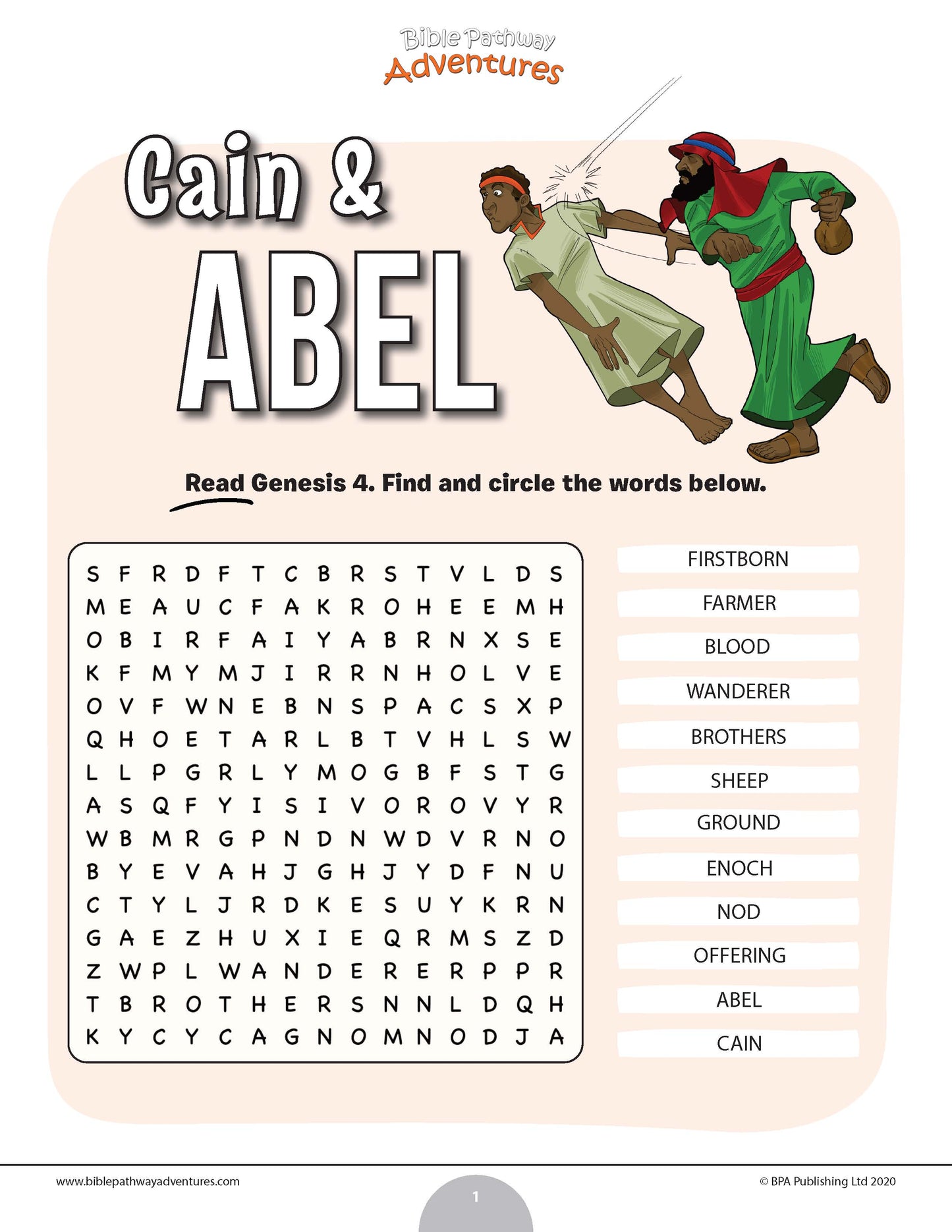 Cain and Abel word search (PDF)
