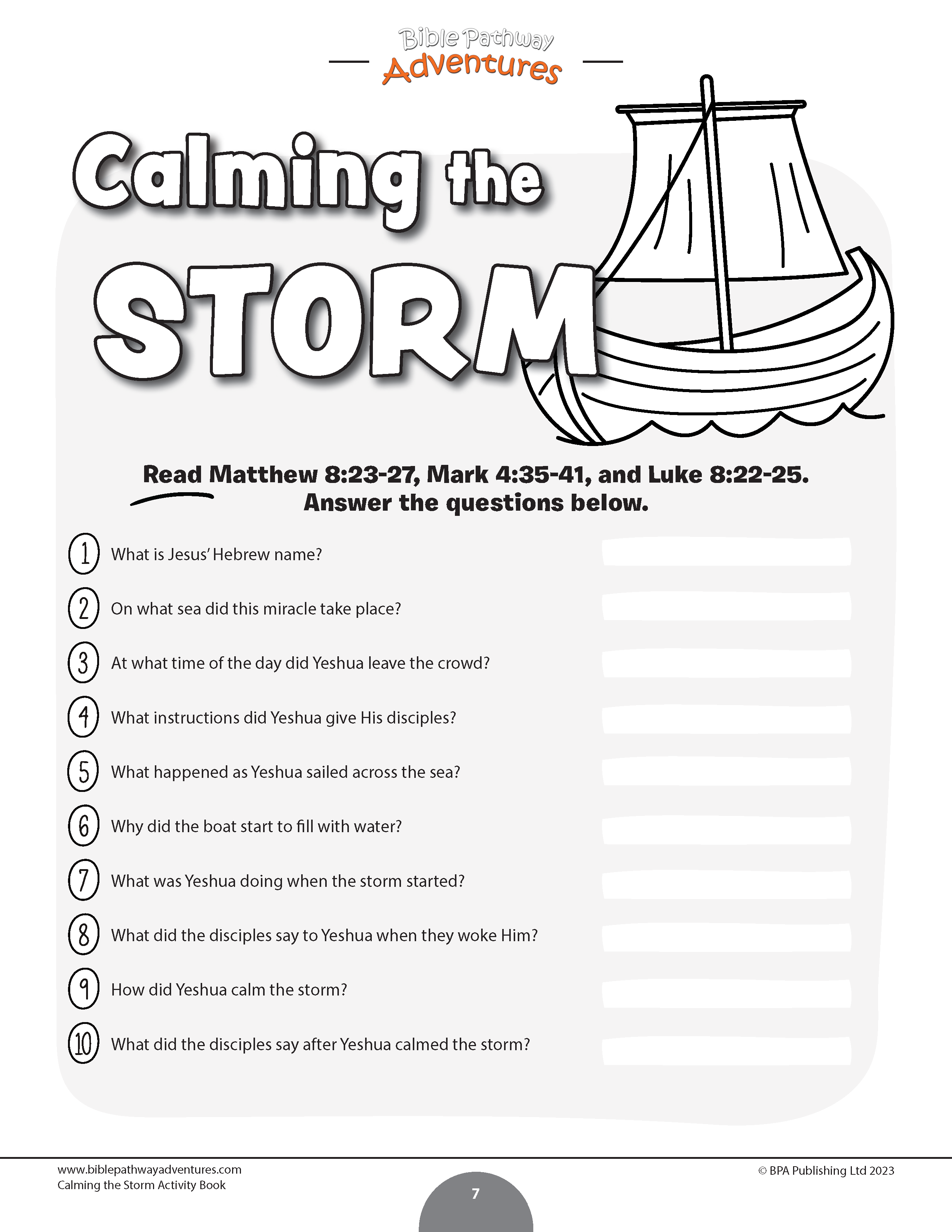 Storm　Activity　Pathway　Book　Bible　–　Adventures　Calming　the